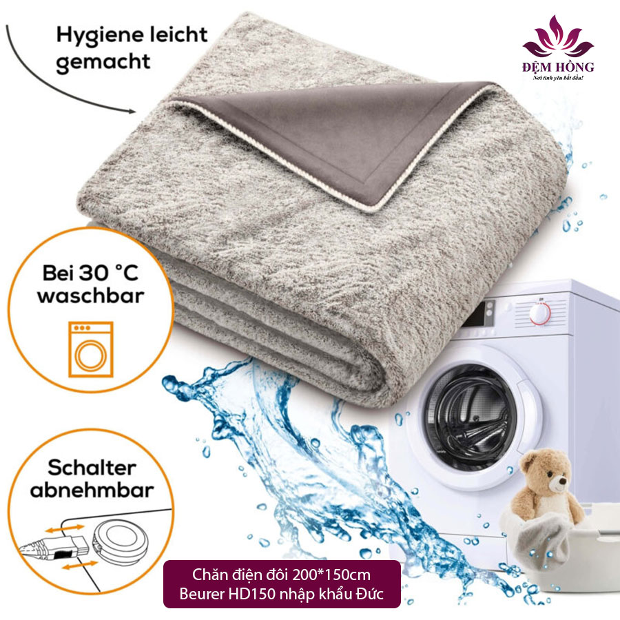 Chăn HD150 có thể giặt máy ở chế độ nhẹ nhàng và nhiệt độ 30 độ C